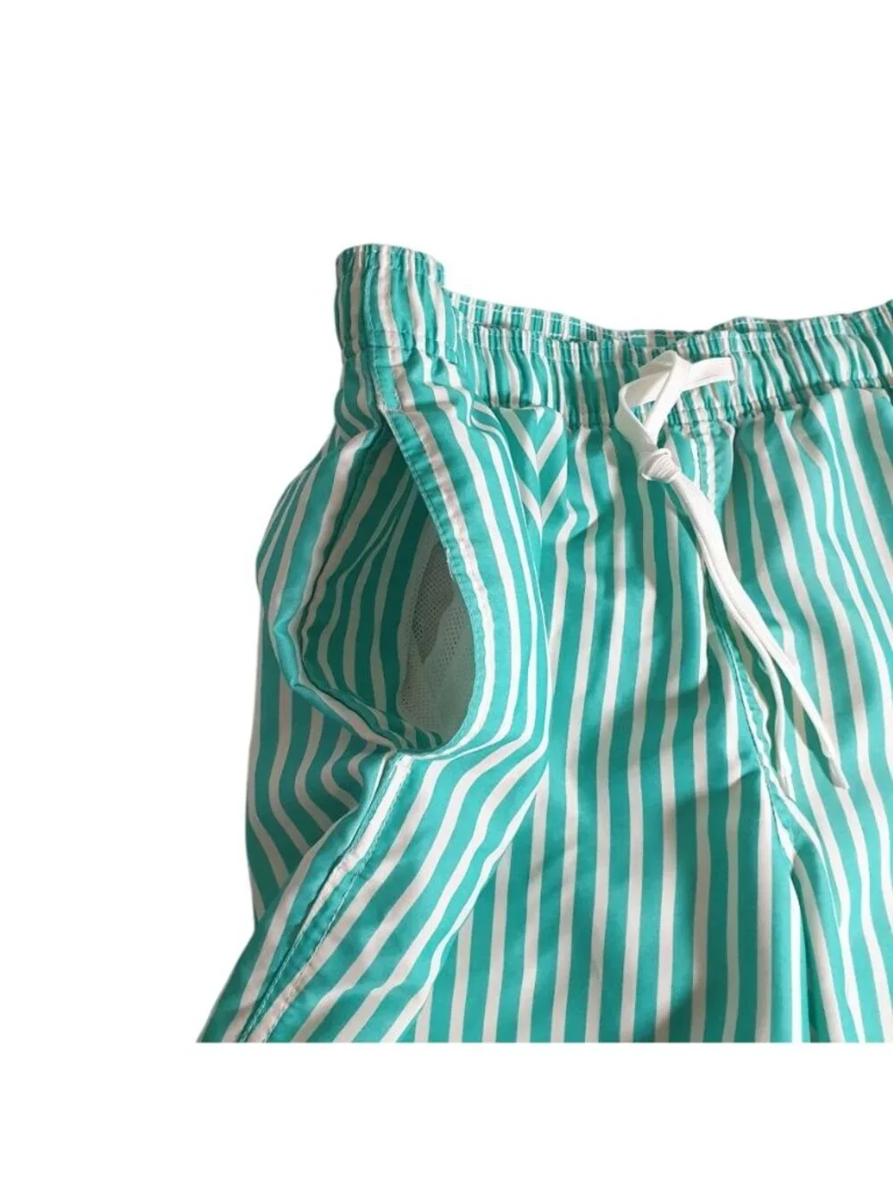 Goodfellow Green White Striped Mens Swim Shorts Elastic 28 Waist Drawstring